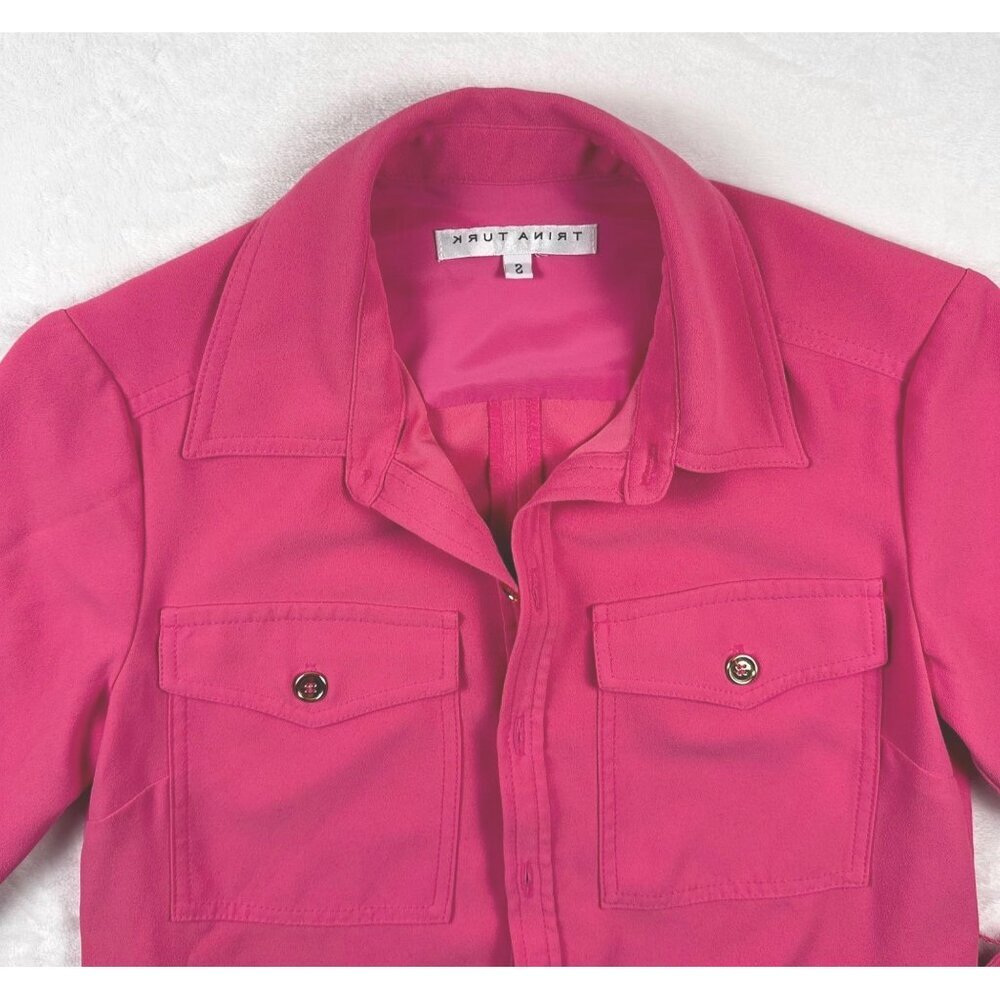 Trina Turk Womens Shirt Dress Pink Belted Size S Short Sleeve Button Up - Picture 2 of 9